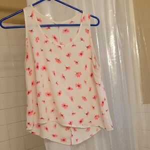 Floral Pink and White Sleeveless Blouse
